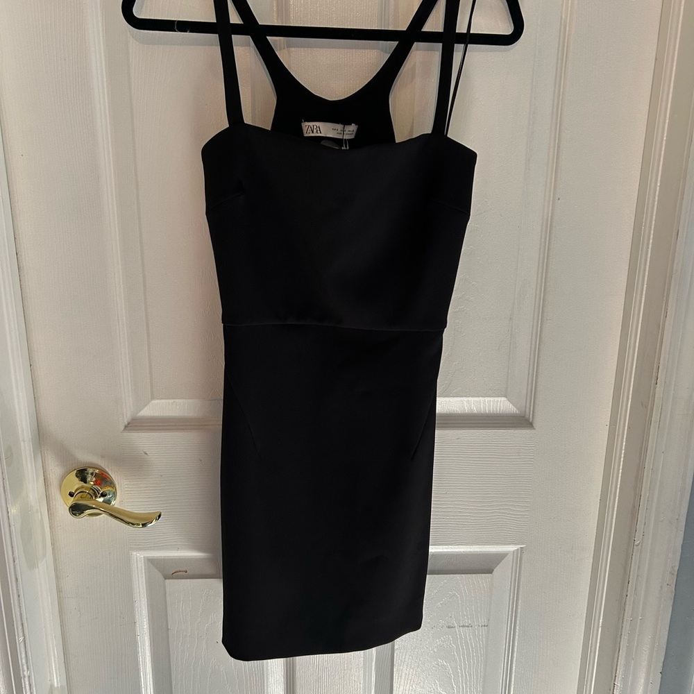 Zara Black Sheath Mini Dress Square Neck Sleeveless